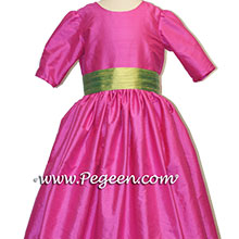 cerise pink and lime green flower girl dresses