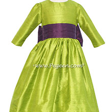Chartreuse Green and Plum Flower Girl Dresses in silk style 398
