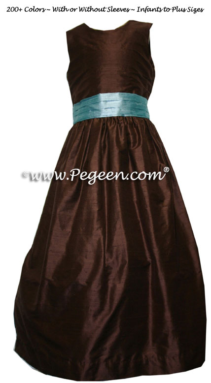 Adriatic Blue and Chocolate Brown Flower Girl Dresses 