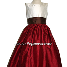 Chocolate Cranberry and  Ivory Flower girl dresses
