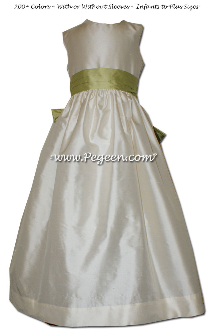 Flower girl dresses Style 398 in Buttercream and Citrus Silk  | Pegeen