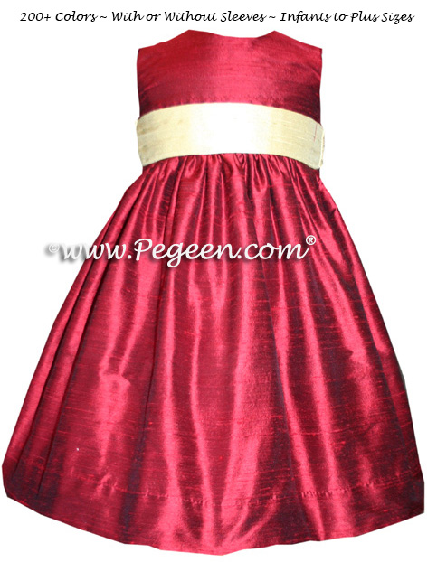 Claret red and buttercreme yellow custom flower girl dresses