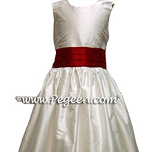 Claret Red and White Custom Silk Flower Girl Dress Style 398
