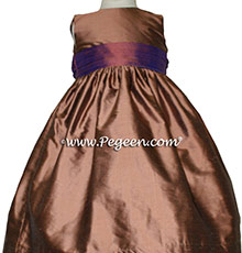 Raisin and copper silk flower girl dress