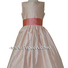 peach and coral rose silk flower girl dresses