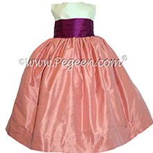 Ivory, Coral Rose & Berry Silk Cinderella Style Bow FLOWER GIRL DRESSES