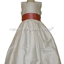 New Ivory and Coral Rose flower girl dresses Style 398 by Pegeen