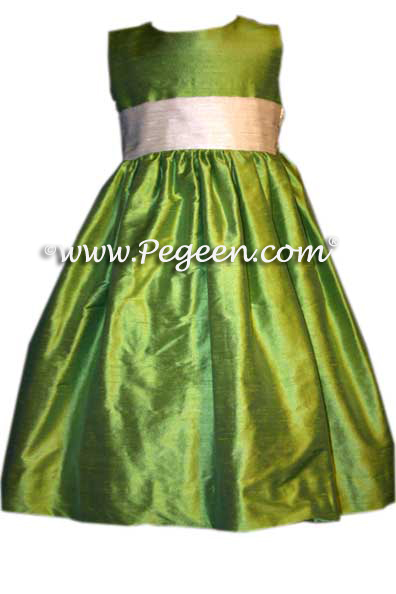 LIME GREEN SILK FLOWER GIRL DRESSES 