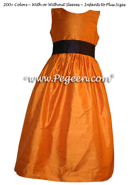 tangerine and chocolate brown flower girl dresses