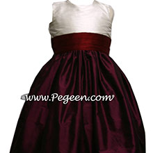 Eggplant Cranberry and Ivory Flower Girl Dresses
