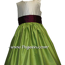 Toffee (champagne) and  olive green flower girl dresses