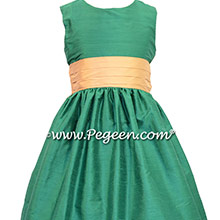 Emerald and Pure Gold Green flower girl dresses Style 398 by Pegeen