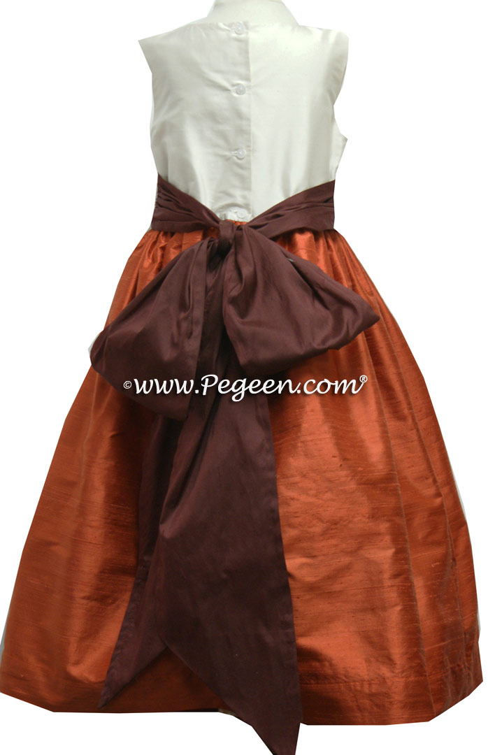 Orange & Chocolate Brown silk flower girl dresses