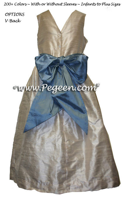 CUSTOM TOFFEE AND FRENCH BLUE FLOWER GIRL DRESSES