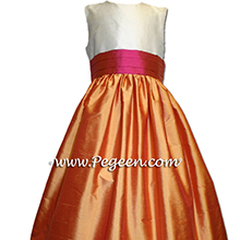 cantaloupe and sorbet pink silk  flower girl dresses