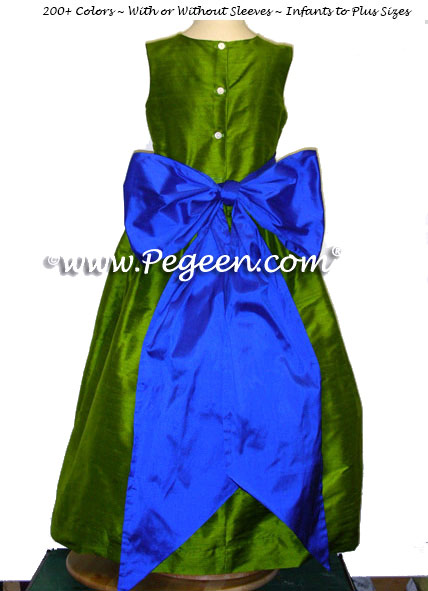 FLOWER GIRL DRESSES in grass green and sapphire blue