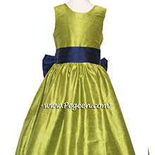 YELLOW GREEN AND NAVY BLUE Flower Girl Dresses