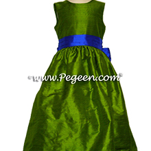 grass green and indigo blue flower girl dresses