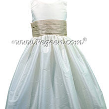 Antique White and Oatmeal silk Flower Girl Dress - Style 398
