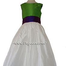 Flower Girl Dresses IN KEY LIME AND ROYAL PURPLE SILK style 398 BY PEGEEN