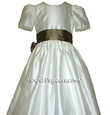NEW IVORY AND SAHARA Silk Flower Girl Dresses with English Laces