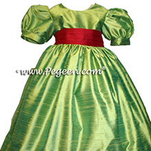 lime green and christmas red silk infant flower girl dresses