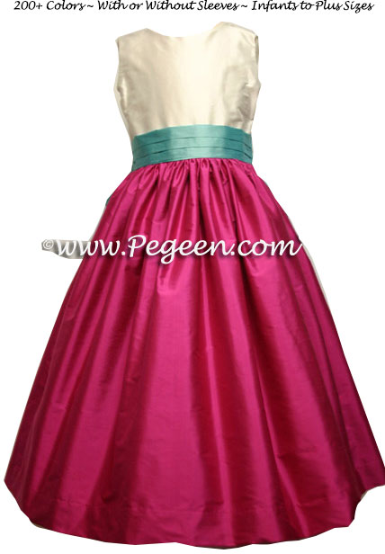 Magenta Pink and Tiffany Blue Flower Girl Dresses Style 383