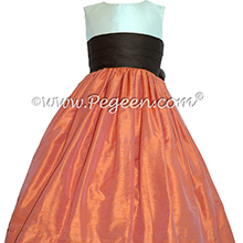 Chocolate and mango orange Silk Flower Girl Dresses by PEGEEN