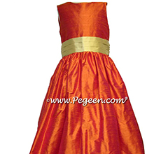 Mango Orange and Dandilion Yellow Custom Silk Flower Girl Dresses by Pegeen in Style 398
