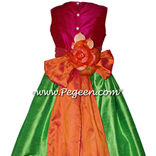 Key lime, mango and raspberry silk flower girl dress style 398 by PEGEEN