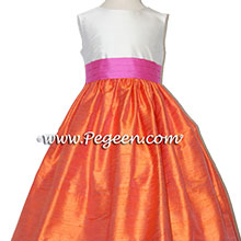 MANGO ORANGE and SORBET PINK and NEW IVORY flower girl dresses in silk style 398 by Pegeen