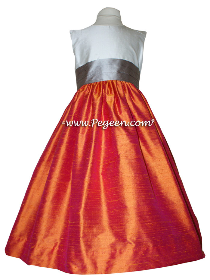 Flower Girl Dress in Orange Mango, Wolf Gray Style 398 | Pegeen