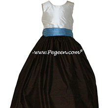 Semi Sweet Brown and Medium Blue custom silk flower girl dress Style 398