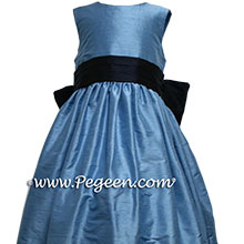 Medium blue and navy flower girl dresses