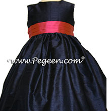 navy and sorbet sash flower girl dresses