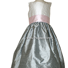 Morning Gray and Petal Pink Silk flower girl dresses Style 398 by Pegeen