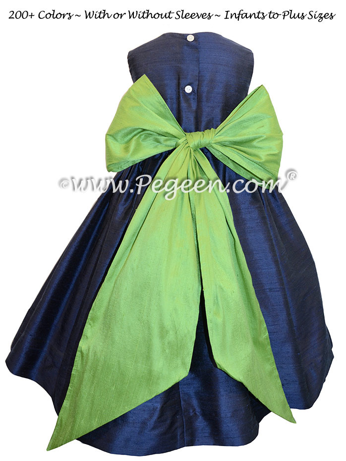Navy Blue and Apple Green flower girl dresses