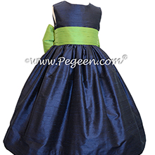 Navy Blue and Apple Green Silk flower girl dresses Style 398 by Pegeen Classics