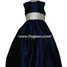 NAVY AND BISQUE FLOWER GIRL DRESS Style 398 by Pegeen