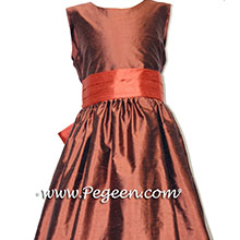 Oak and Sunset Orange Silk Custom Flower Girl Dress Style 398