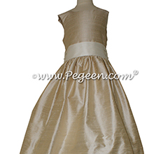 Oatmeal and Bisque silk Flower Girl Dresses by Pegeen