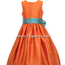 Pumpkin Orange and Blue Juniper flower girl dresses