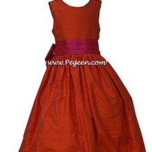 Orange and Sorbet Pink flower girl dresses in silk style 398