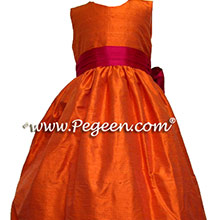 orange and cranberry flower girl dresses