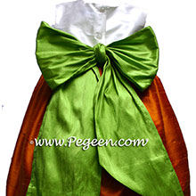 Pumpkin, White and Apple Custom Flower Girl Dress Style 398