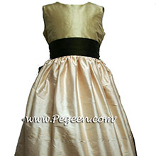 Peach and brown flower girl dresses