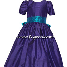 Royal Purple and Peacock Custom Silk Flower Girl Dresses