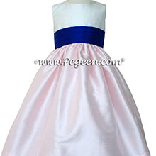 Ivory and Peony Pink and Saphire Blue Flower Girl dress style 398