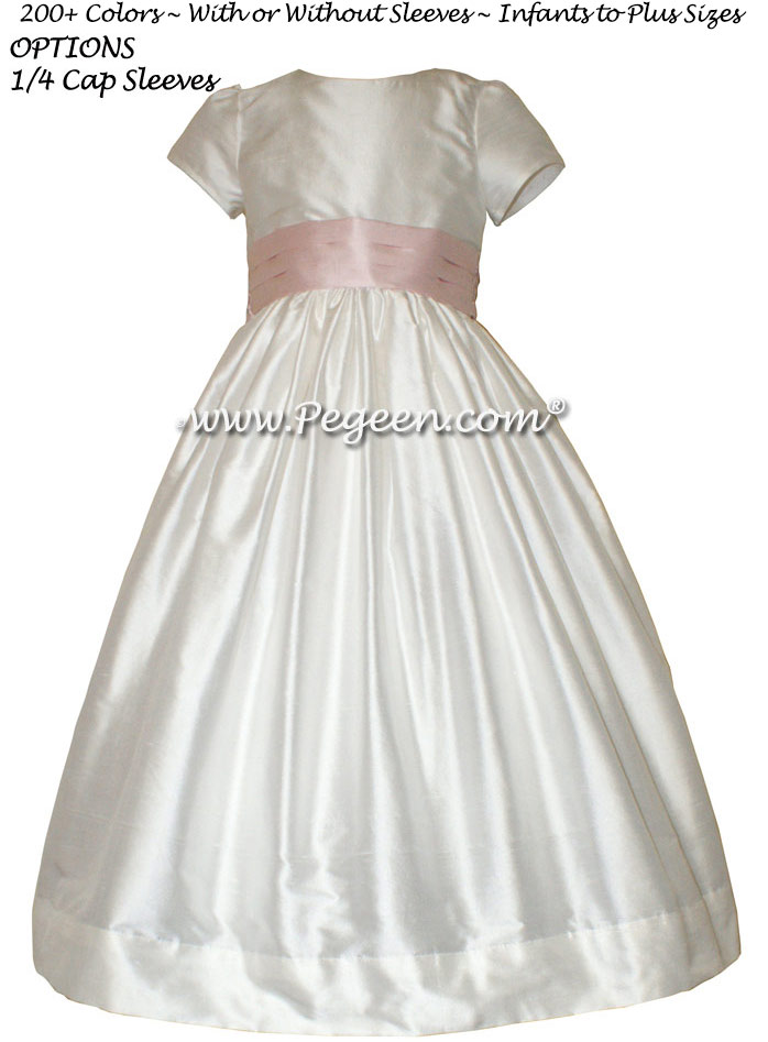 Custom white and Peony pink silk Flower Girl Dresses - Pegeen Classic Style 398