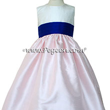 Flower Girl Dress in Ivory and Peony Pink and Sapphire Blue Style 398